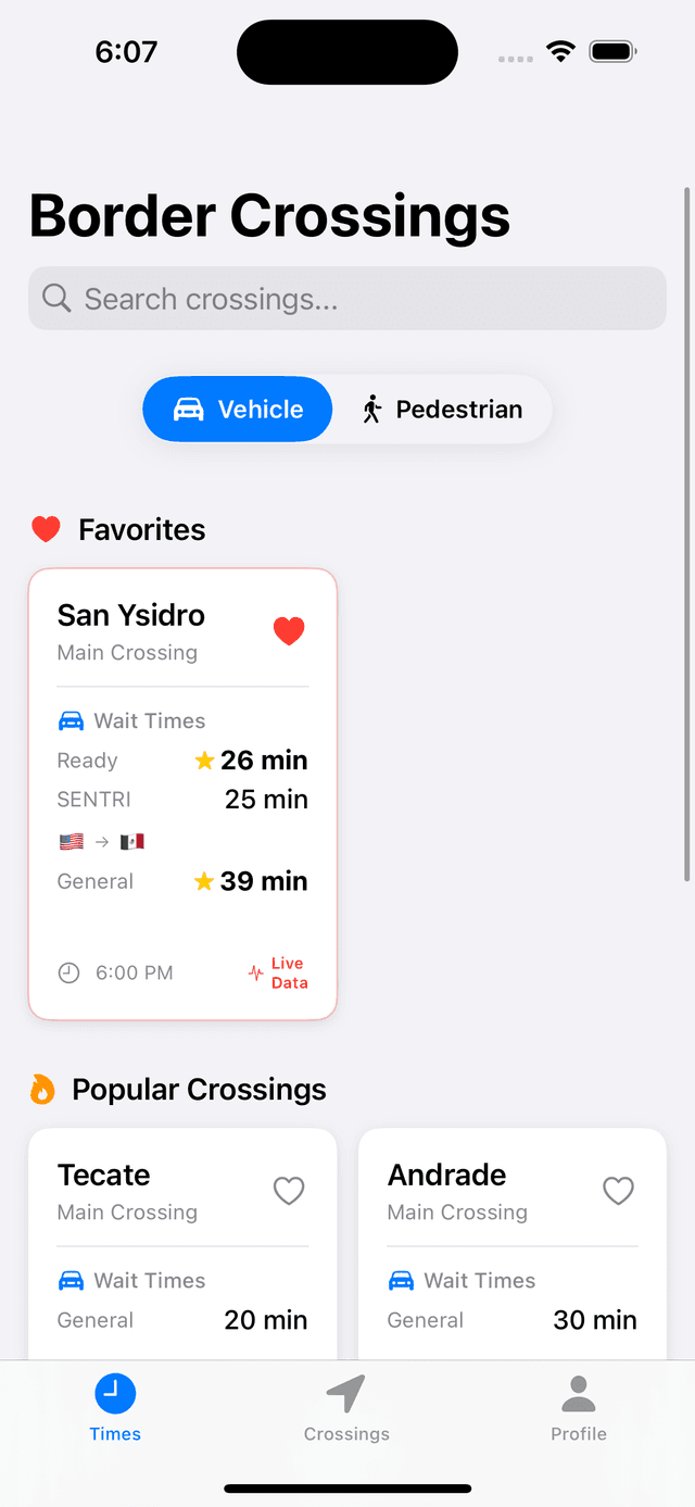 Real-time border crossing wait times